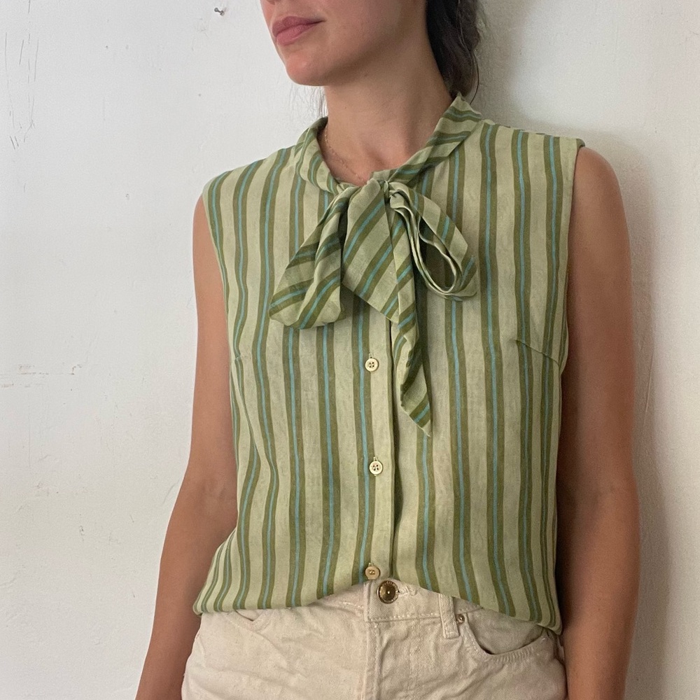 Vintage bow striped blouse